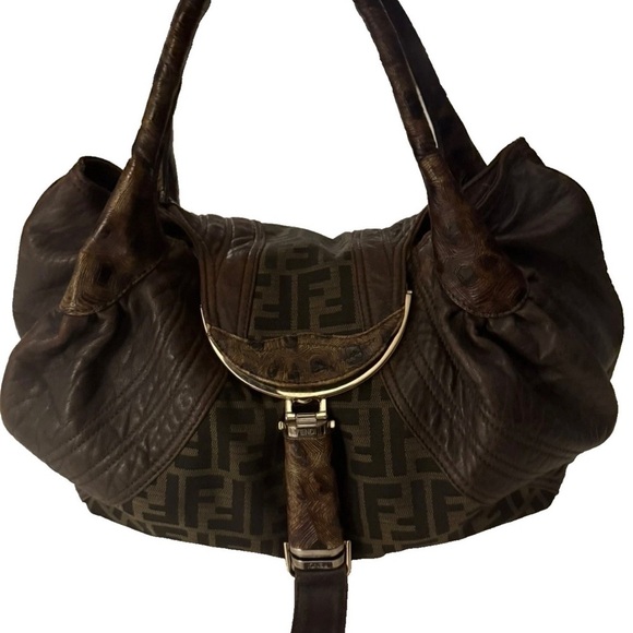 Fendi Handbags - Fendi Spy Bag Zucca Canvas Brown Leather Iconic Luxury